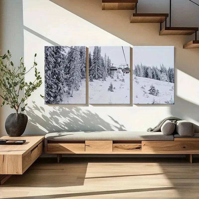 3pcs Snowy Forest Ski Lift & Pine Trees Posters Metal Print Ready to Hang Art