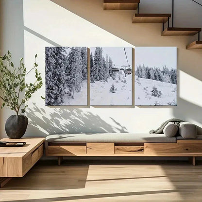 3pcs Snowy Forest Ski Lift & Pine Trees Posters Metal Print Ready to Hang Art