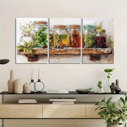 3pcs Edible Items On A Shelf Print Metal Print Ready to Hang Art