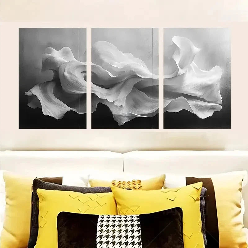 3pcs Abstract Black & White Art Wall Art Set Canvas Framed 60x90cm - High Quality Print 100% Australian Made Wall Canvas Ready to Hang