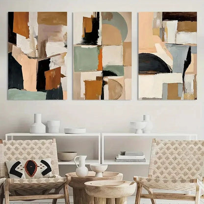 3pcs Painting Abstract Neutral Colorful Wall Art Metal Print Ready to Hang Art