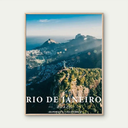 Rio de Janeiro Statue & Sugarloaf Mountain Travel Poster Print Wall Art