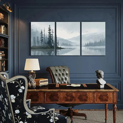 3pcs Serene Snowy Mountain Landscape Trees Metal Print Ready to Hang Art