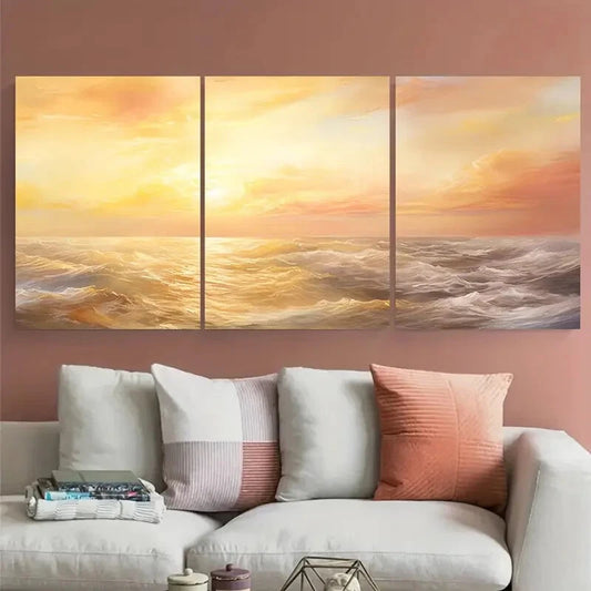 3pcs Vibrant Beautiful Sunrise over Ocean Metal Print Ready to Hang Art