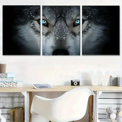 3pcs Wolf with Blue Eyes and Sharp Teeth Metal Print Ready to Hang Art