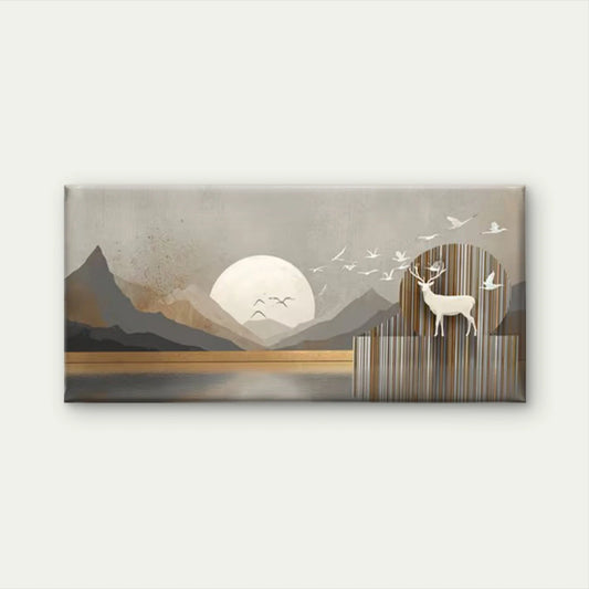 Minimalist Mountain Lake & Deer Wall Art Canvas Office Home Room Framed 120x60cm