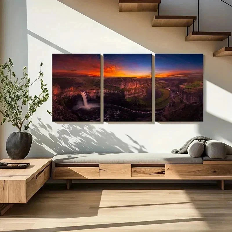 3pcs Waterfall On The Cliff Natural Wall Art Set Canvas Framed 40x60cm - High Quality Print 100% Australian Made Wall Canvas Ready to Hang
