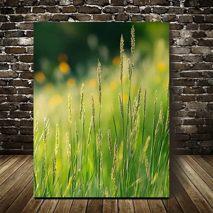 Serene Green Dogtail Grass Meadow Painting  40x60cm Metal Print Ready to Hang