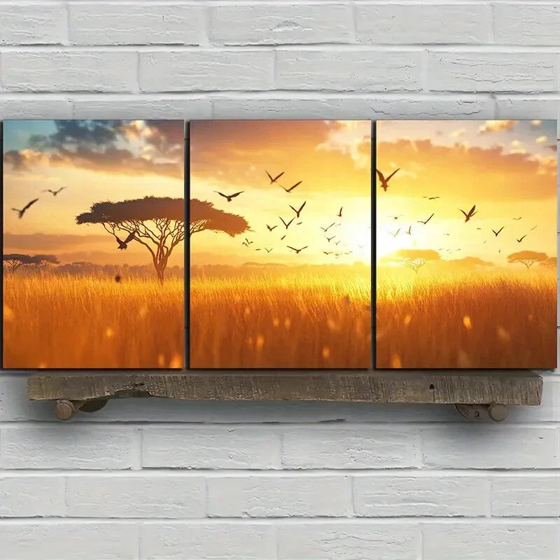 3pcs Flying Bird Sunrise Trees Metal Print Ready to Hang Art