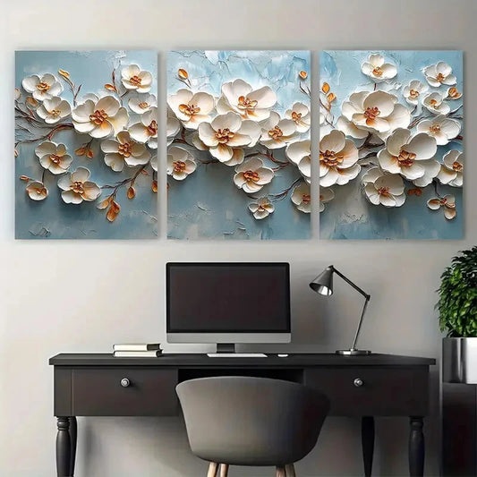 3pcs Modern White Floral Abstract Illustration Wall Art Set Canvas Framed 60x90cm - High Quality Print 100% Australian Made Wall Canvas Ready to Hang