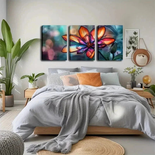 3pcs Vibrant Floral Colorful Flowers Perfect Wall Art Set Canvas Framed 50x70cm - High Quality Print 100% Australian Made Wall Canvas Ready to Hang