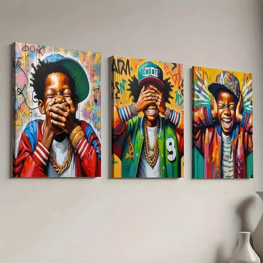 3pcs Modern Fashion Graffiti Style Figure Wall Art Set Canvas Framed 40x60cm - High Quality Print 100% Australian Made Wall Canvas Ready to Hang
