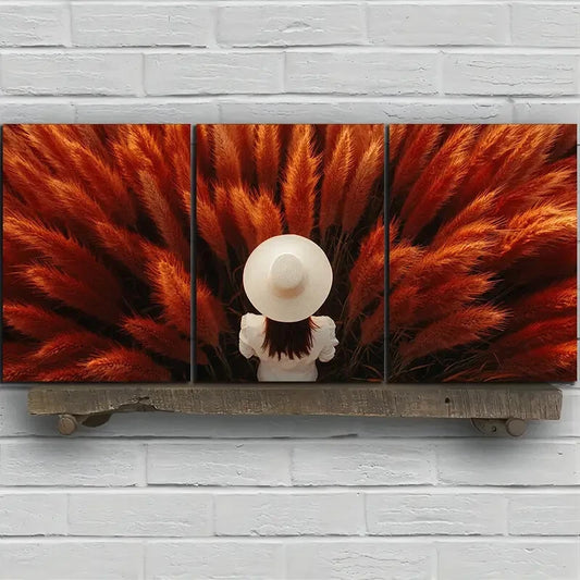 3pcs Abstract Grass Straw Hat Modern Metal Print Ready to Hang Art