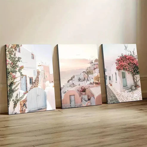 3pcs Santorini Art Greece Print Mediterranean Wall Art Set Canvas Framed 60x90cm - High Quality Print 100% Australian Made Wall Canvas Ready to Hang