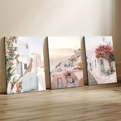 3pcs Santorini Art Greece Print Mediterranean Wall Art Set Canvas Framed 60x90cm - High Quality Print 100% Australian Made Wall Canvas Ready to Hang