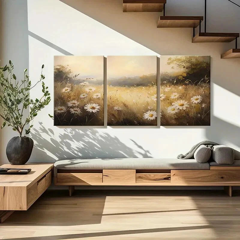 3pcs Artistic Floral Landscape Warm Tones Metal Print Ready to Hang Art