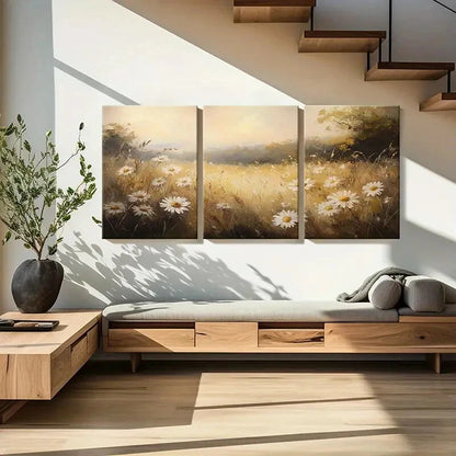 3pcs Artistic Floral Landscape Warm Tones Metal Print Ready to Hang Art