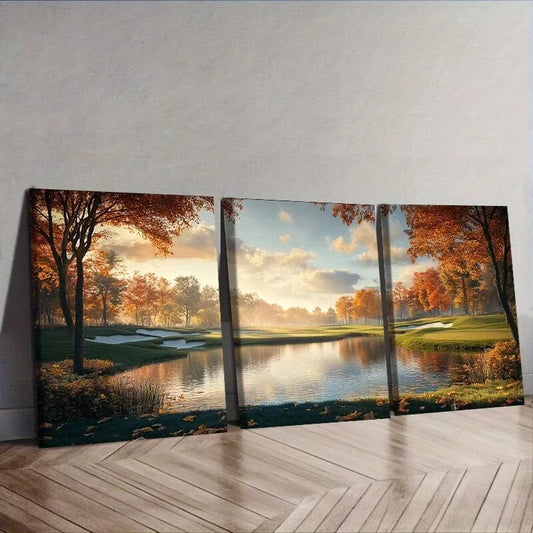3pcs Golf Course Nature  Wall Art Set Canvas Framed 40x60cm - High Quality Print 100% Australian Made Wall Canvas Ready to Hang