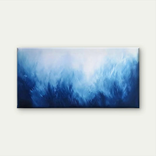 Vibrant Blue & White Abstract Wall Art Canvas Office Home Room Framed 120x60cm