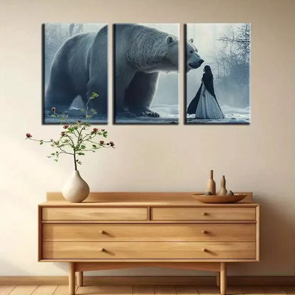 3pcs Dreamy White Bear & Beauty Canvas Framed 40x60cm - High Quality Print 100% Australian Made Wall Canvas Ready to Hang