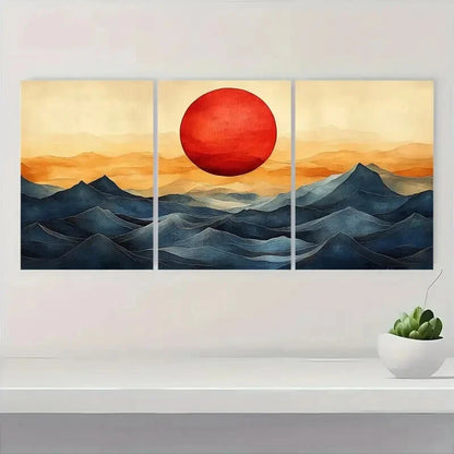 3pcs Abstract Sun and Waves Bauhaus Style Metal Print Ready to Hang Art