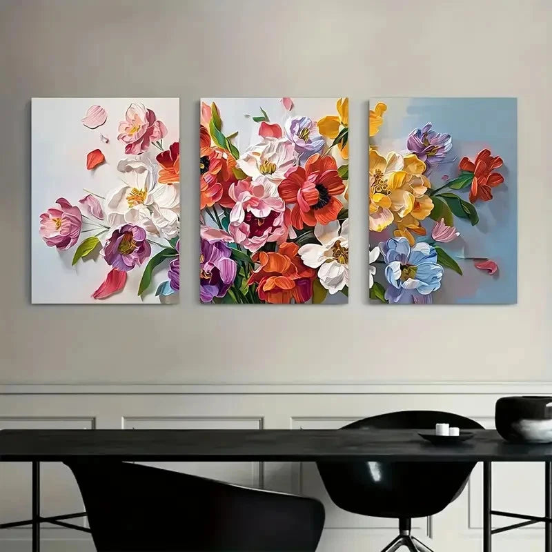 3pcs Vibrant Flower Bouquet Floral Art Metal Print Ready to Hang Art