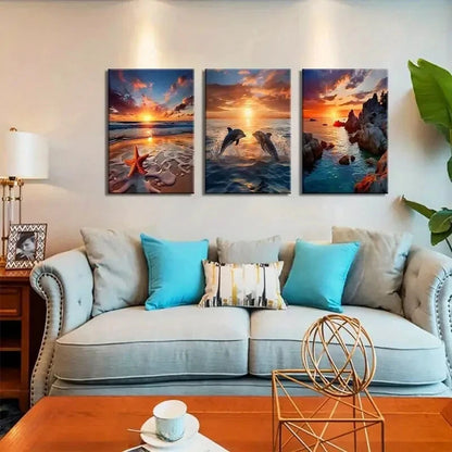 3pcs Pictures Starfish Dolphin Posters Prints Metal Print Ready to Hang Art