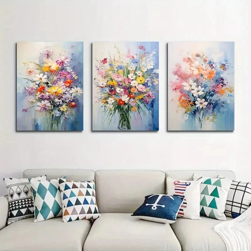 3pcs Abstract Daisy Poppy Artwork Prints Metal Print Ready to Hang Art