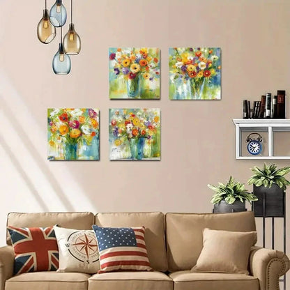 4pcs Colorful Bouquet Prints Wall Art Canvas Framed