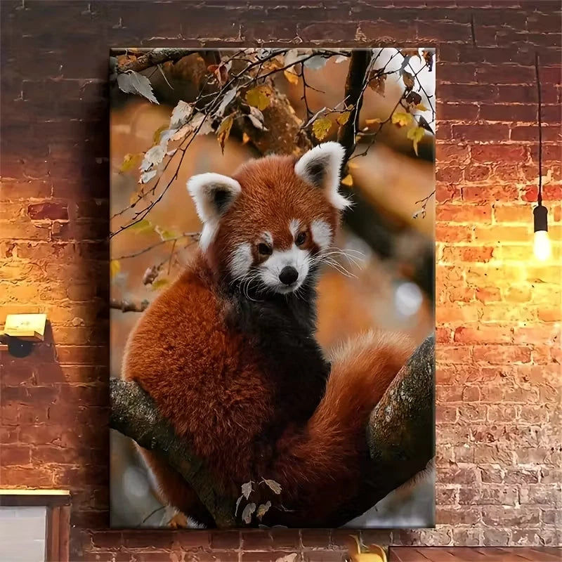 Red Panda Autumn Forest Scene 60x90cm Metal Print Ready to Hang