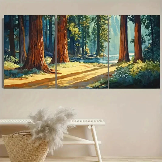 3pcs Sequoia National Park Pine Trees California Metal Print Ready to Hang Art