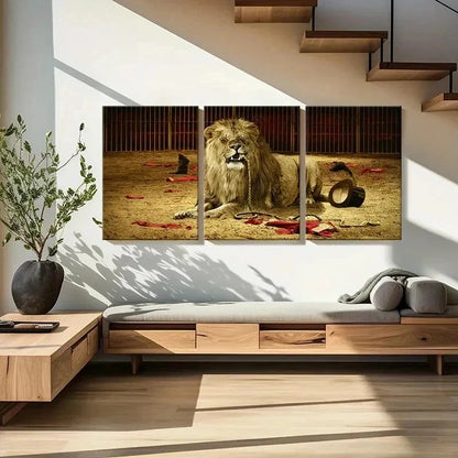 3pcs Lion in a Circus Show Modern Wall Art Set Canvas Framed 40x60cm - High Quality Print 100% Australian Made Wall Canvas Ready to Hang