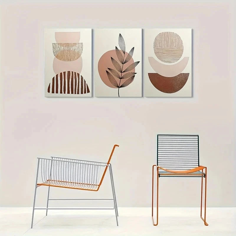 3pcs Modern Abstract Geometric Metal Print Ready to Hang Art