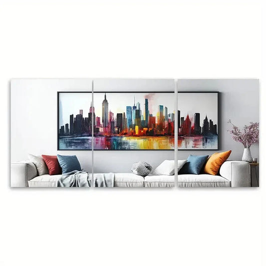 3pcs Manhattan Cityscape Empire State Building Metal Print Ready to Hang Art