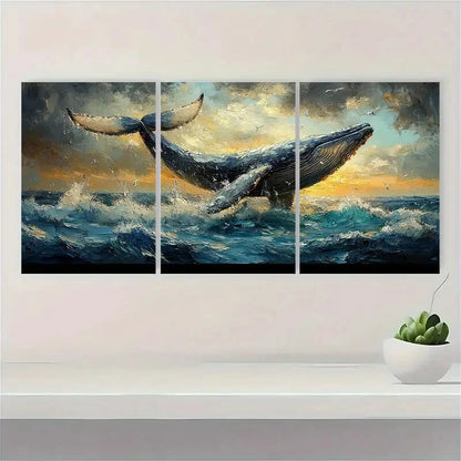 3pcs Whale Tail Painting Oil Landscape Metal Print Ready to Hang Art