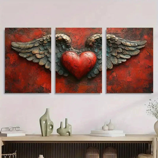 3pcs Love Angel Vibrant Red Wings Metal Print Ready to Hang Art