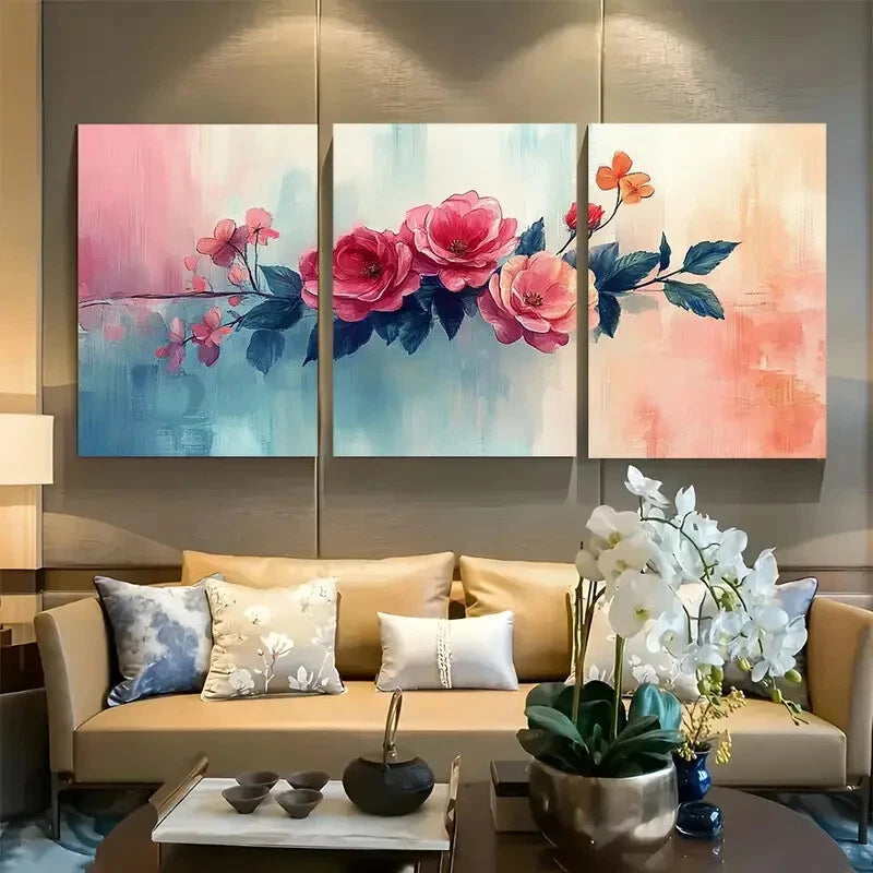 3pcs Soft And Romantic Watercolor Roses Metal Print Ready to Hang Art