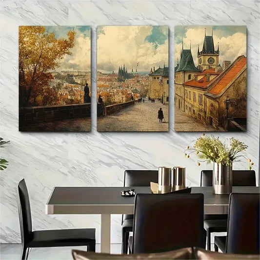 3pcs Prague Cityscape Czech Republic European Metal Print Ready to Hang Art