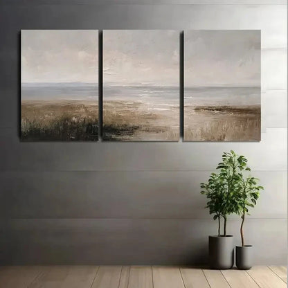 3pcs Muted Neutral Tone Landscape Painting Metal Print Ready to Hang Art