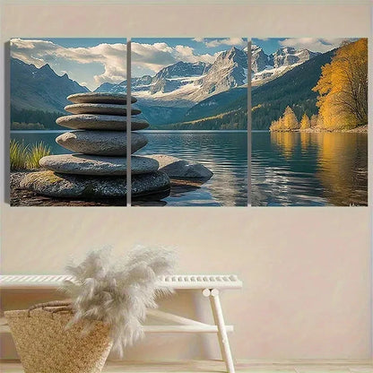 3pcs Mountain Lake Serenity Poster Wall Art Set Canvas Framed 60x90cm - High Quality Print 100% Australian Made Wall Canvas Ready to Hang