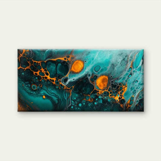 Blue, Teal, & Golden Abstract Wall Art Canvas Office Home Room Framed 120x60cm