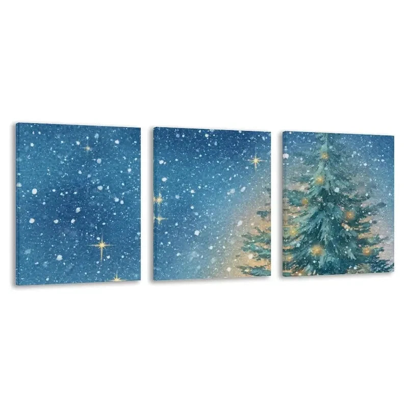 Share 3pcs Tree In The Snowy Night Wall Art Set Canvas Framed 50x70cm - High Quality Print 100% Australian Made Wall Canvas Ready to Hang