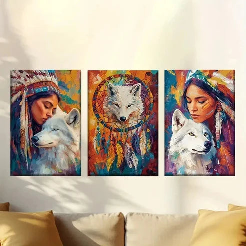 3pcs Beautiful Native Aboriginal And White Wall Art Set Canvas Unframed - High Quality Print 100% Australian Made Wall Canvas