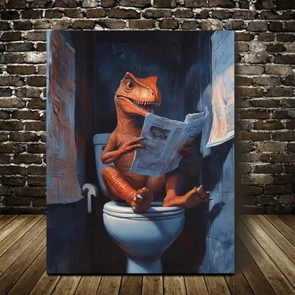 Beautiful Dinosaur Reading Newspaper Painting  40x60cm Metal Print Ready to Hang