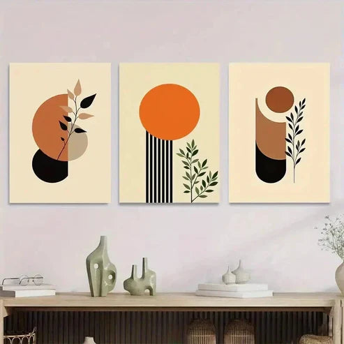 3pcs Minimalist Botanical Geometric Shapes Wall Art Set Canvas Unframed - High Quality Print 100% Australian Made Wall Canvas