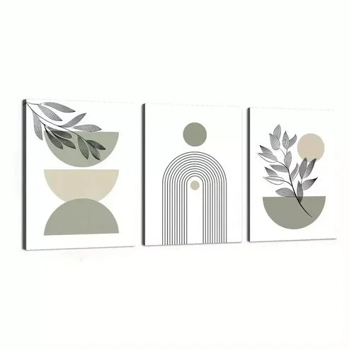 3pcs Boho Chic Sage Green Modern Abstract Geometric Designs Canvas Framed 60x90cm - High Quality Print 100% Australian Made Wall Canvas Ready to Hang