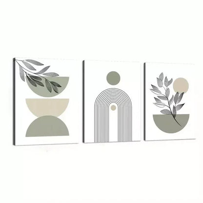 3pcs Boho Chic Sage Green Modern Abstract Geometric Designs Canvas Framed 60x90cm - High Quality Print 100% Australian Made Wall Canvas Ready to Hang