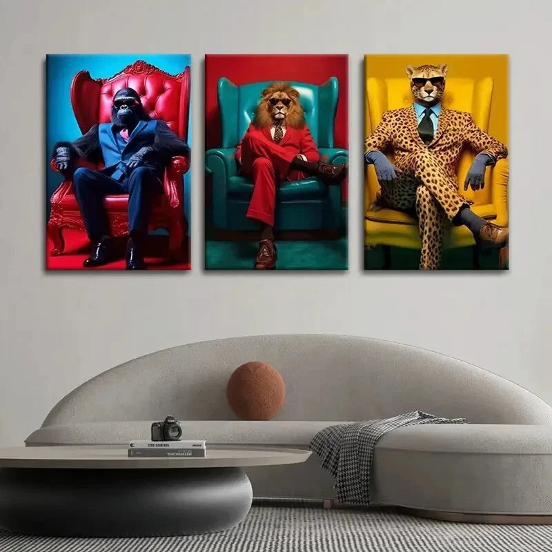 3pcs Animals Cool Cheetah Gorilla Zebra Metal Print Ready to Hang Art