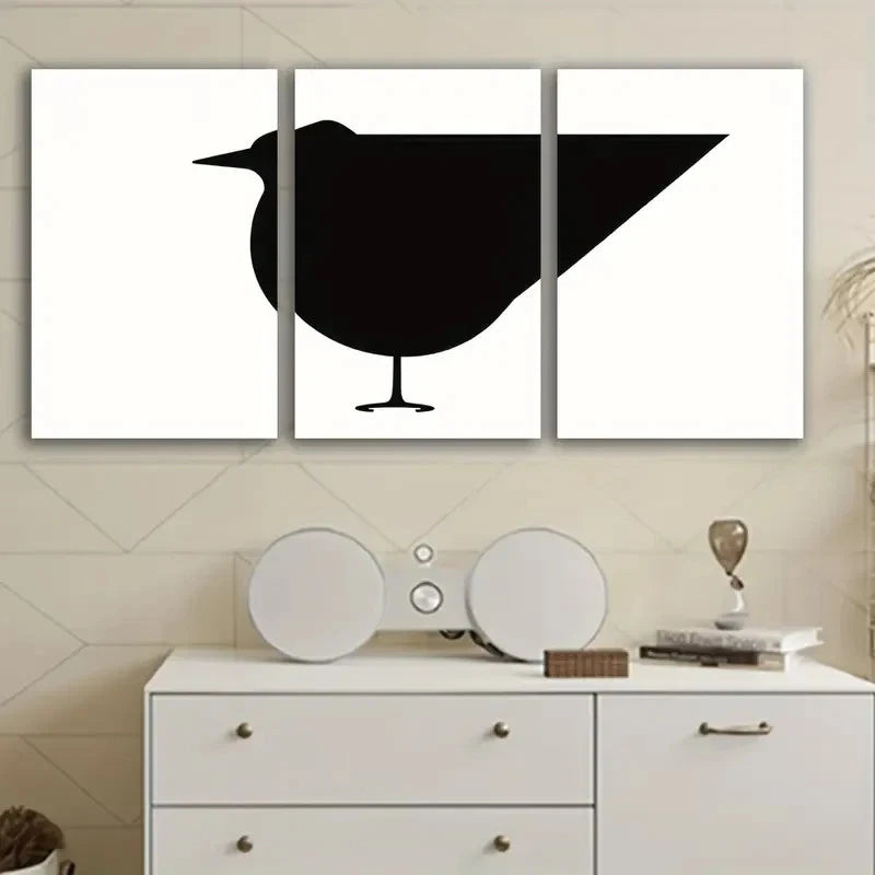 3pcs Black and White Abstract Bird Metal Print Ready to Hang Art