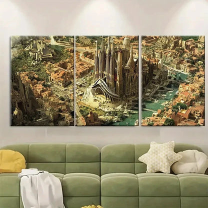 3pcs Vibrant Antoni Gaudí's Barcelona Cathedral Metal Print Ready to Hang Art